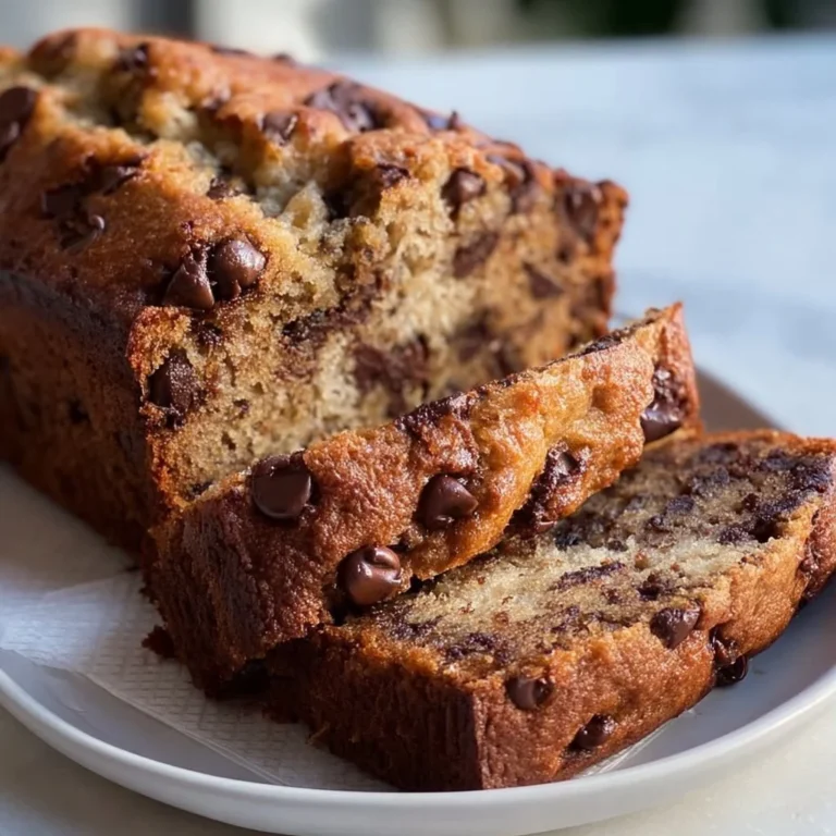 Slice of Brown Butter Chocolate Chip Banana Bread on a wooden table