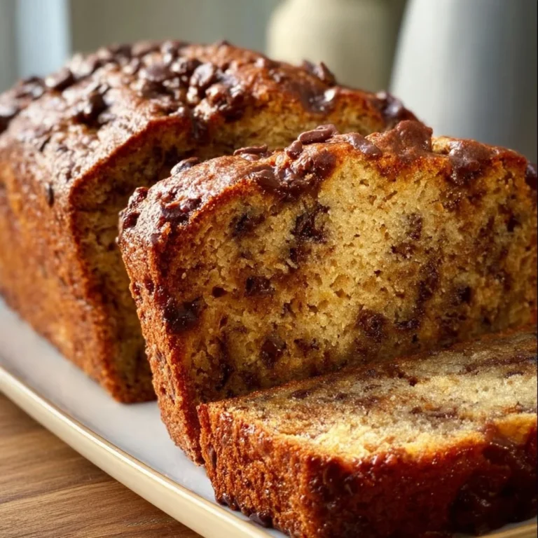 Sliced brown butter sourdough banana bread on a wooden cutting board