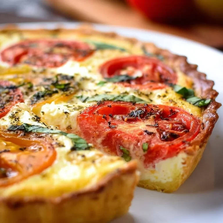 Delicious homemade Caprese Quiche with fresh tomatoes and basil