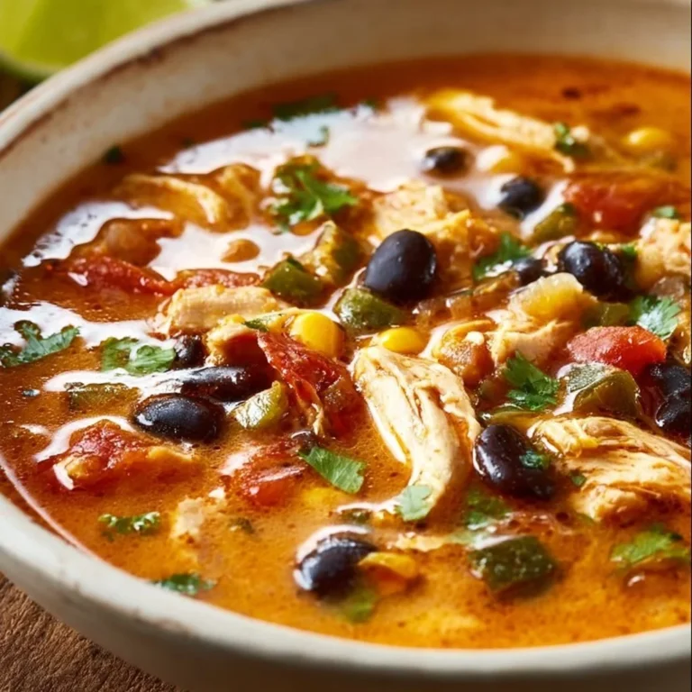 Delicious bowl of Chicken Enchilada Soup topped with cheese and cilantro