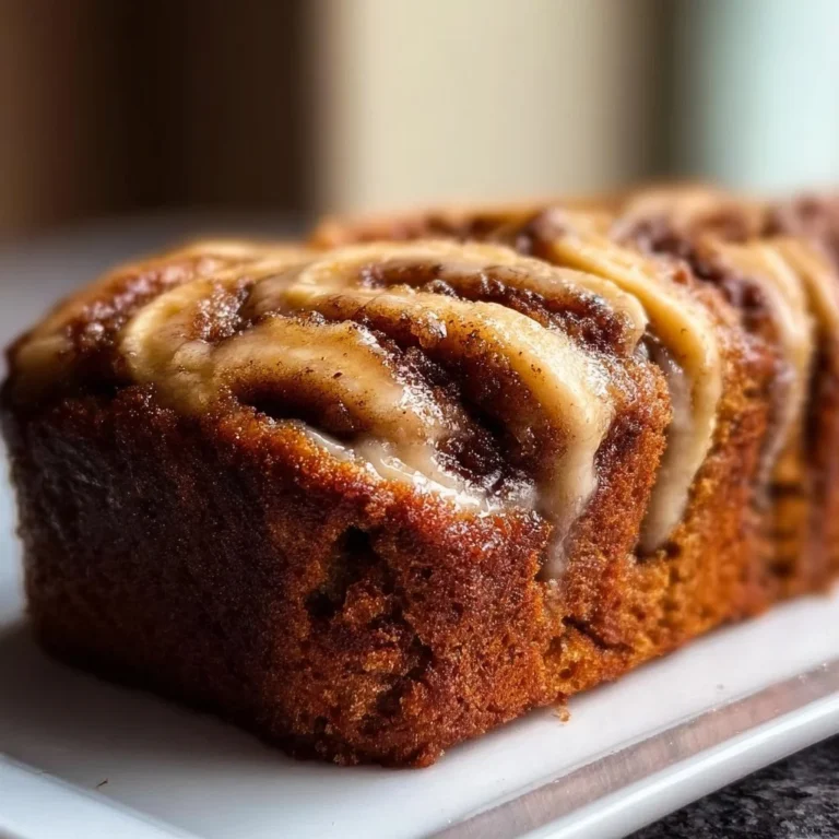 Delicious cinnamon roll banana bread fresh out of the oven.