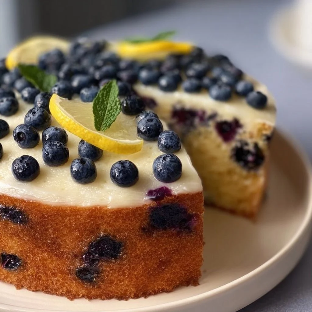 Citrus Blueberry Cake with vibrant blueberries and zesty citrus icing