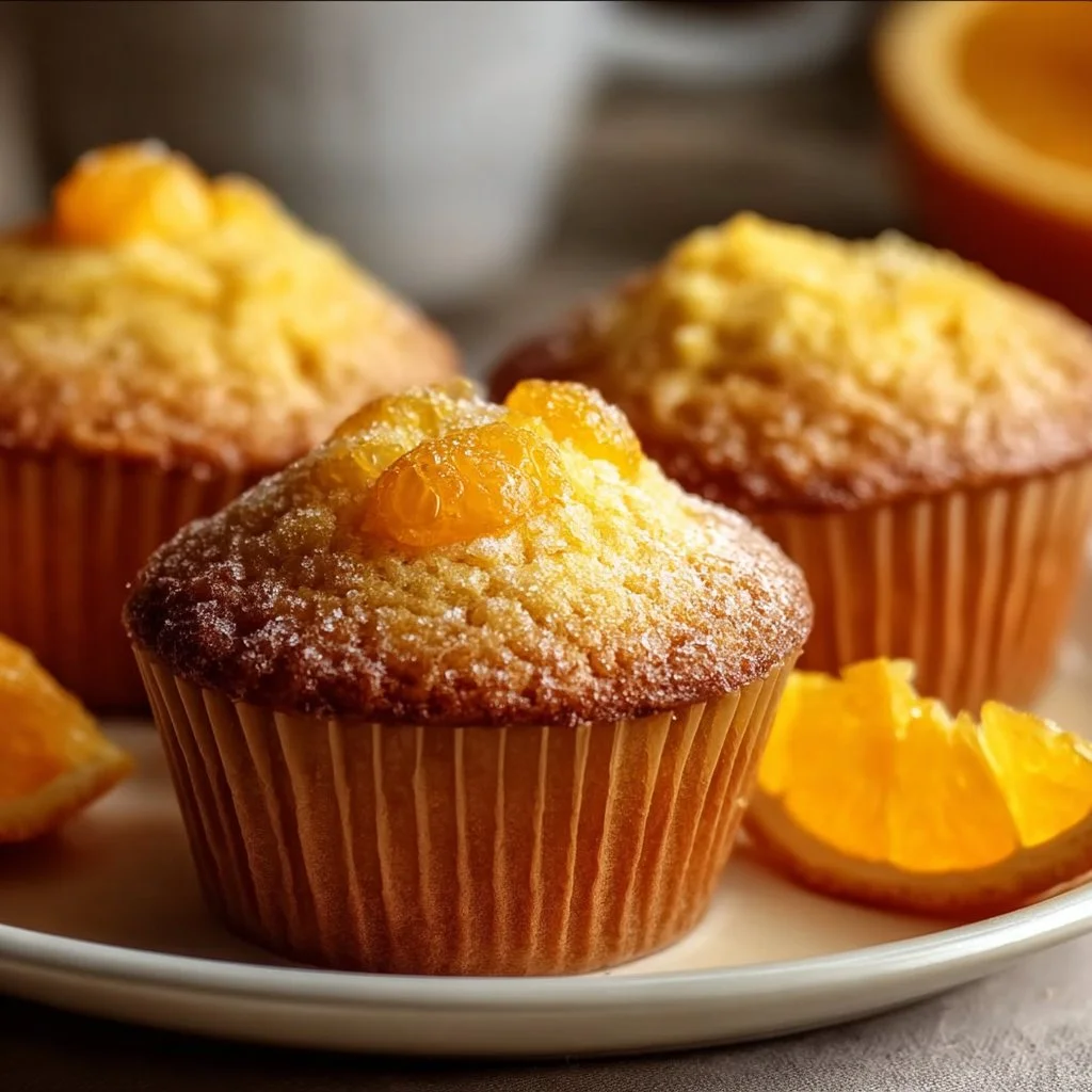 Freshly baked citrus burst orange muffins topped with zest for extra flavor.
