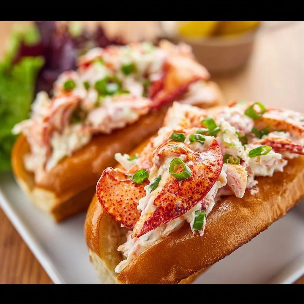Delicious classic lobster rolls with fresh lobster meat and tangy sauce