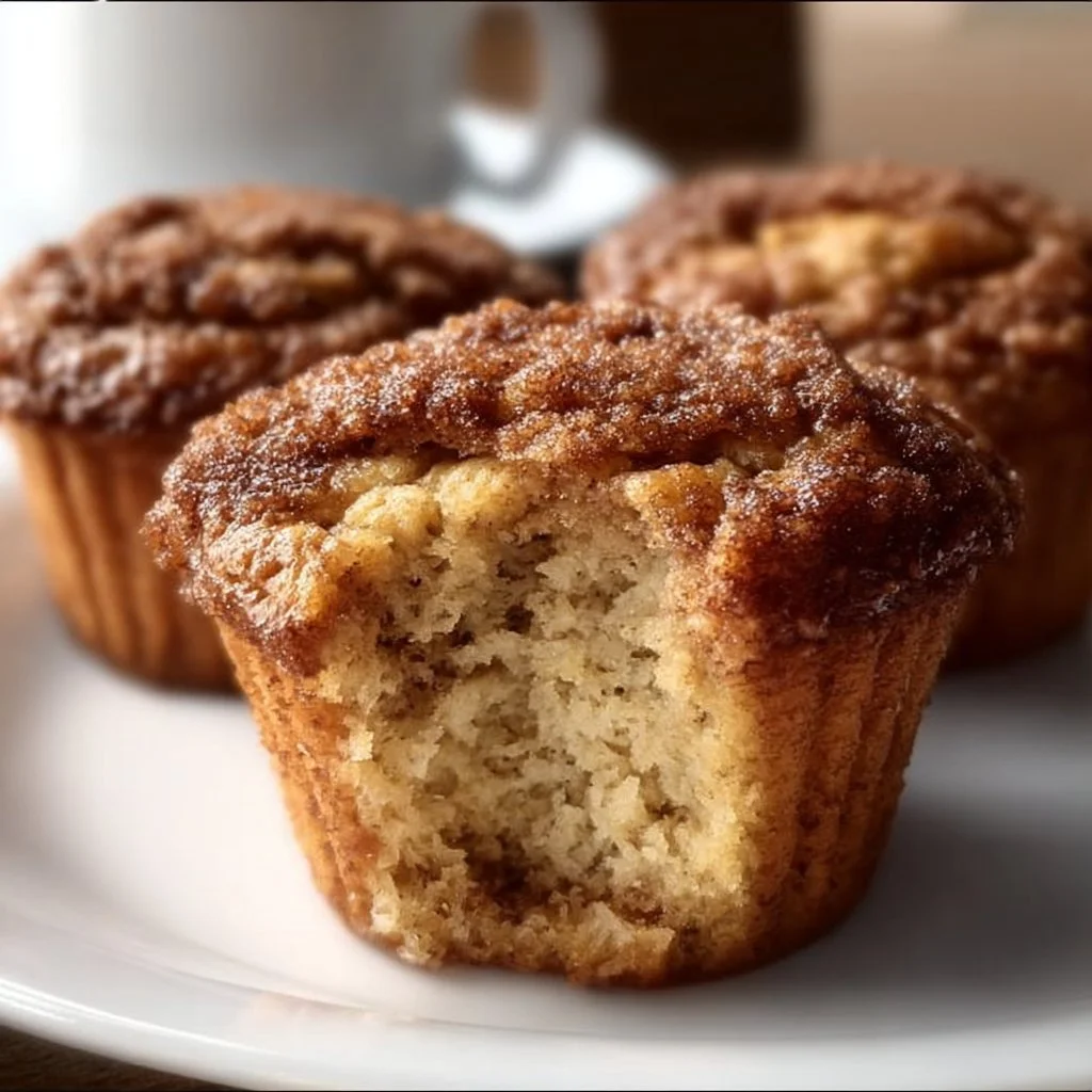 Delicious Coffee Cake Banana Bread Muffins on a rustic wooden table.