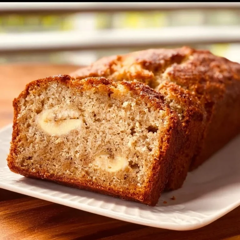 Sliced cottage cheese banana bread on a wooden board