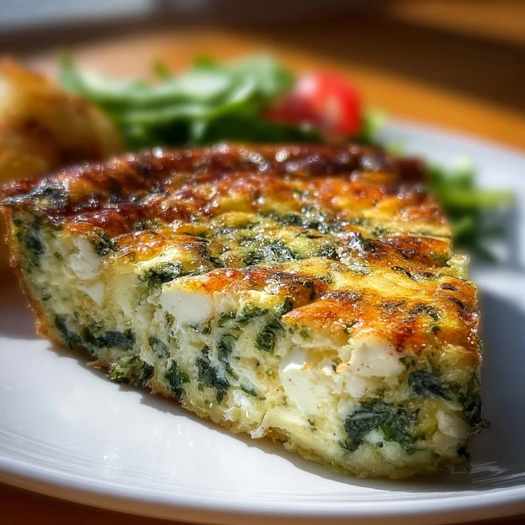 Delicious Cottage Cheese and Spinach Crustless Quiche in a pie dish