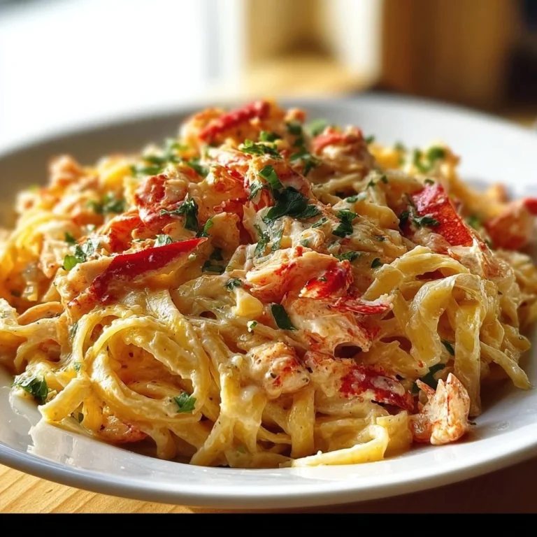 Creamy spicy lobster pasta dish with herbs and spices