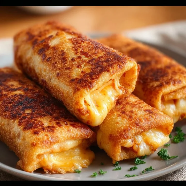 Crispy cheesy roll ups served on a plate with dipping sauce.