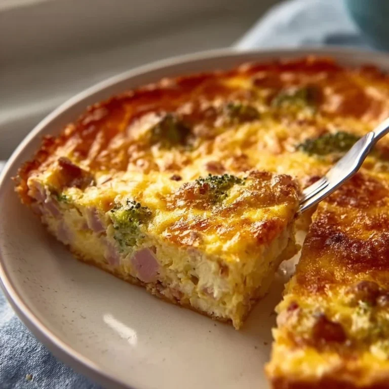 Crustless ham and cheese quiche baked to perfection