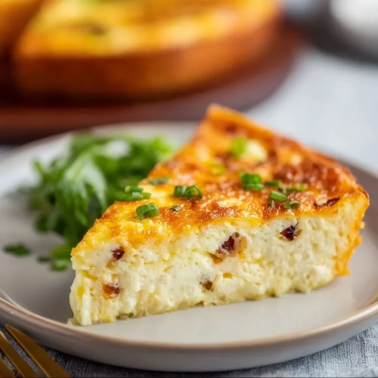 Crustless ricotta quiche topped with herbs and vegetables