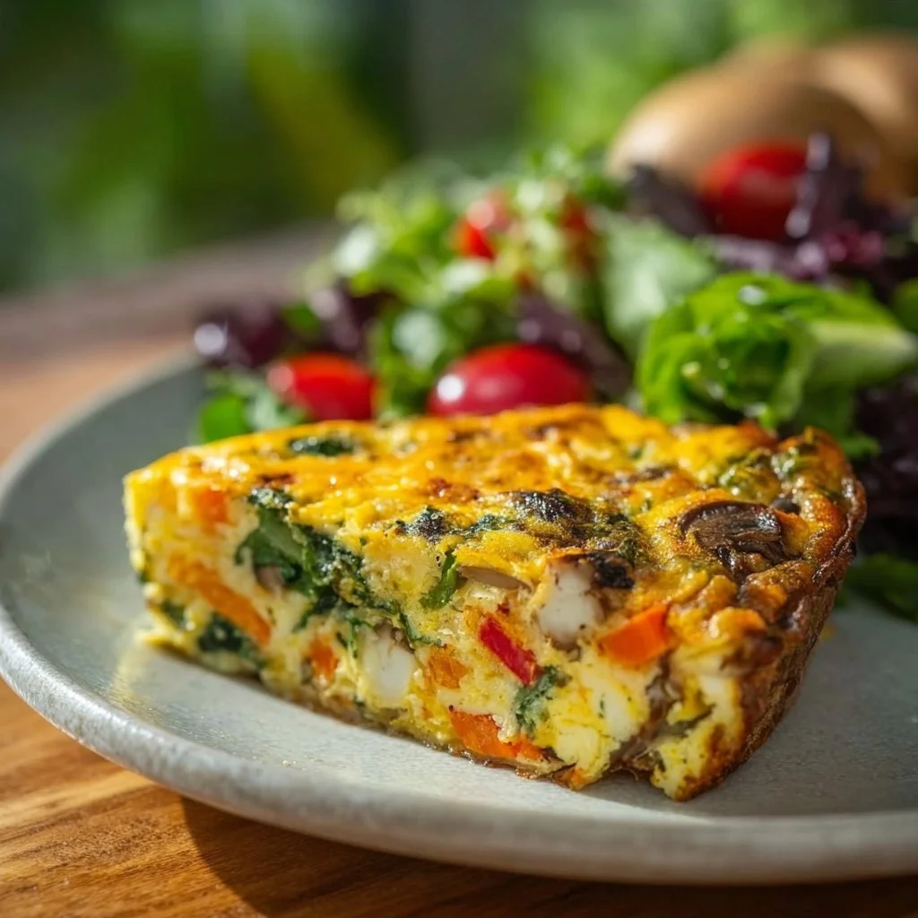 Delicious crustless veggie quiche loaded with fresh vegetables