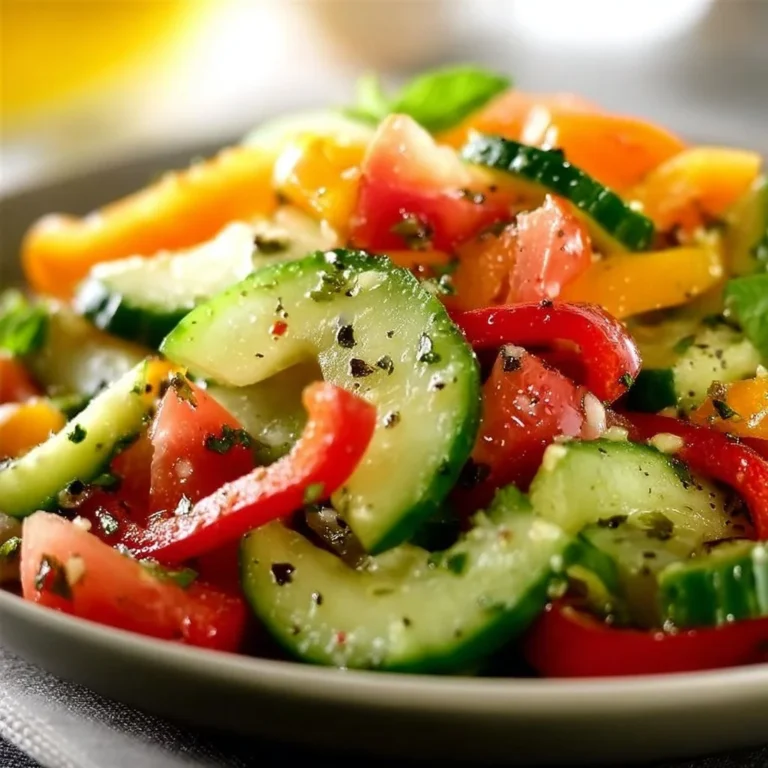 Fresh cucumber and bell pepper salad with a colorful presentation