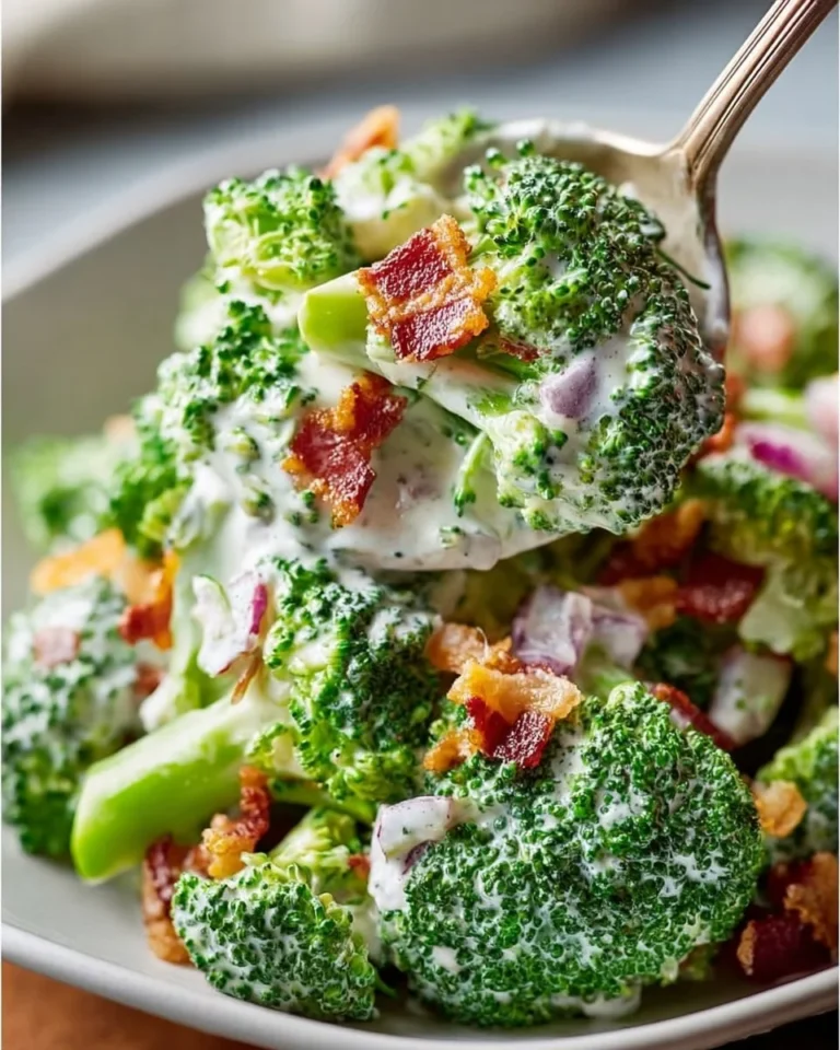 Bowl of Delicious Broccoli Ranch Salad with fresh ingredients and dressing