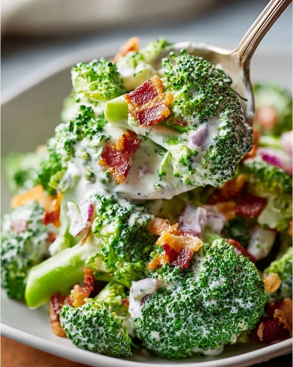 Bowl of Delicious Broccoli Ranch Salad with fresh ingredients and dressing
