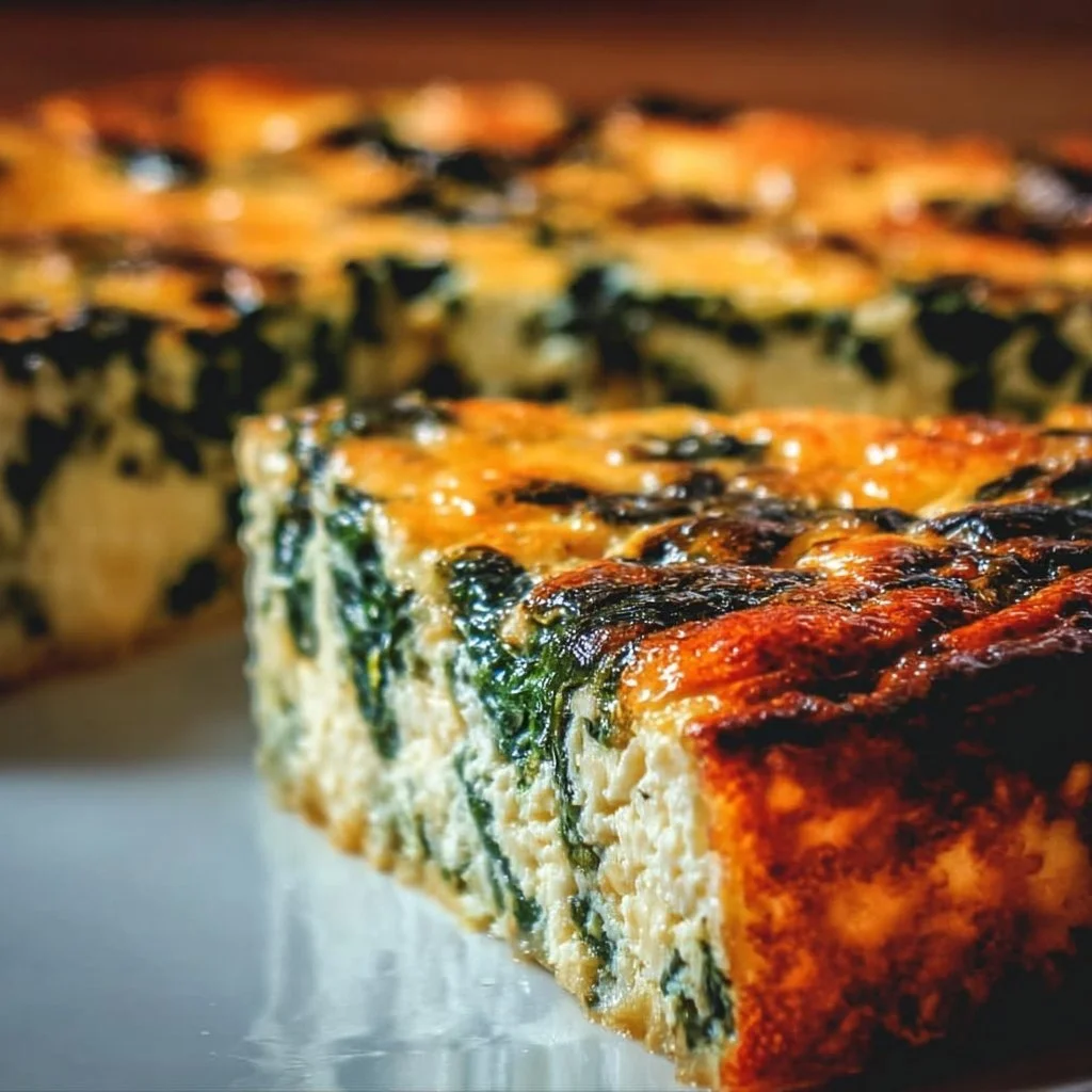 Delicious cottage cheese and spinach crustless quiche served on a plate