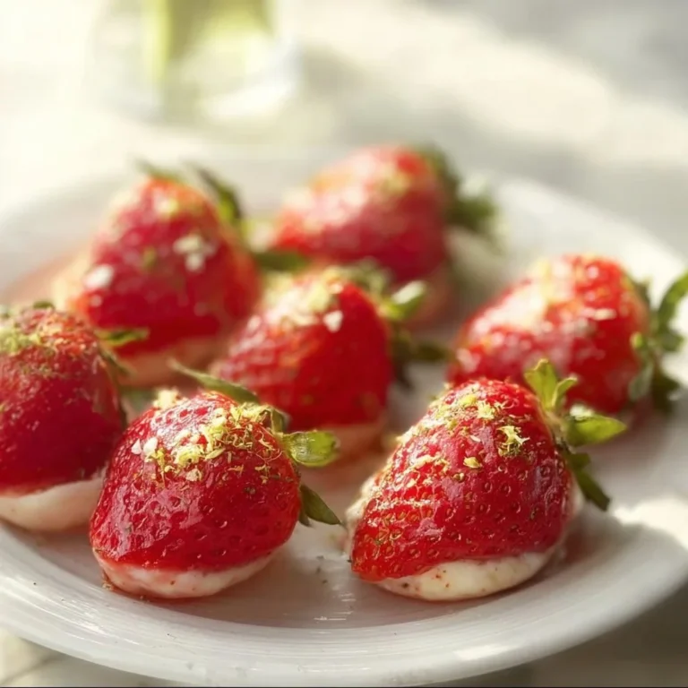 Delicious deviled strawberries filled with creamy mixture and garnished elegantly.