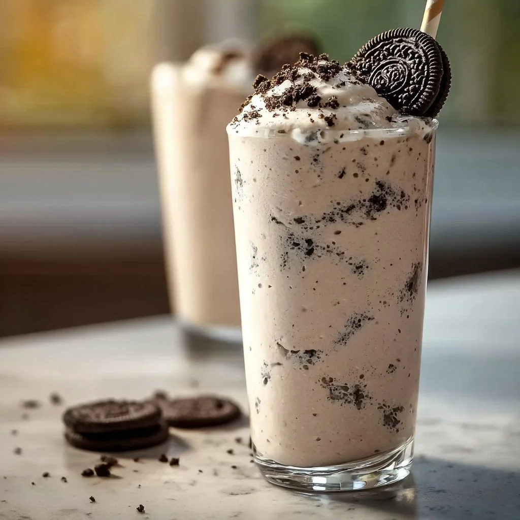 Delicious easy cookies and cream protein shake in a glass