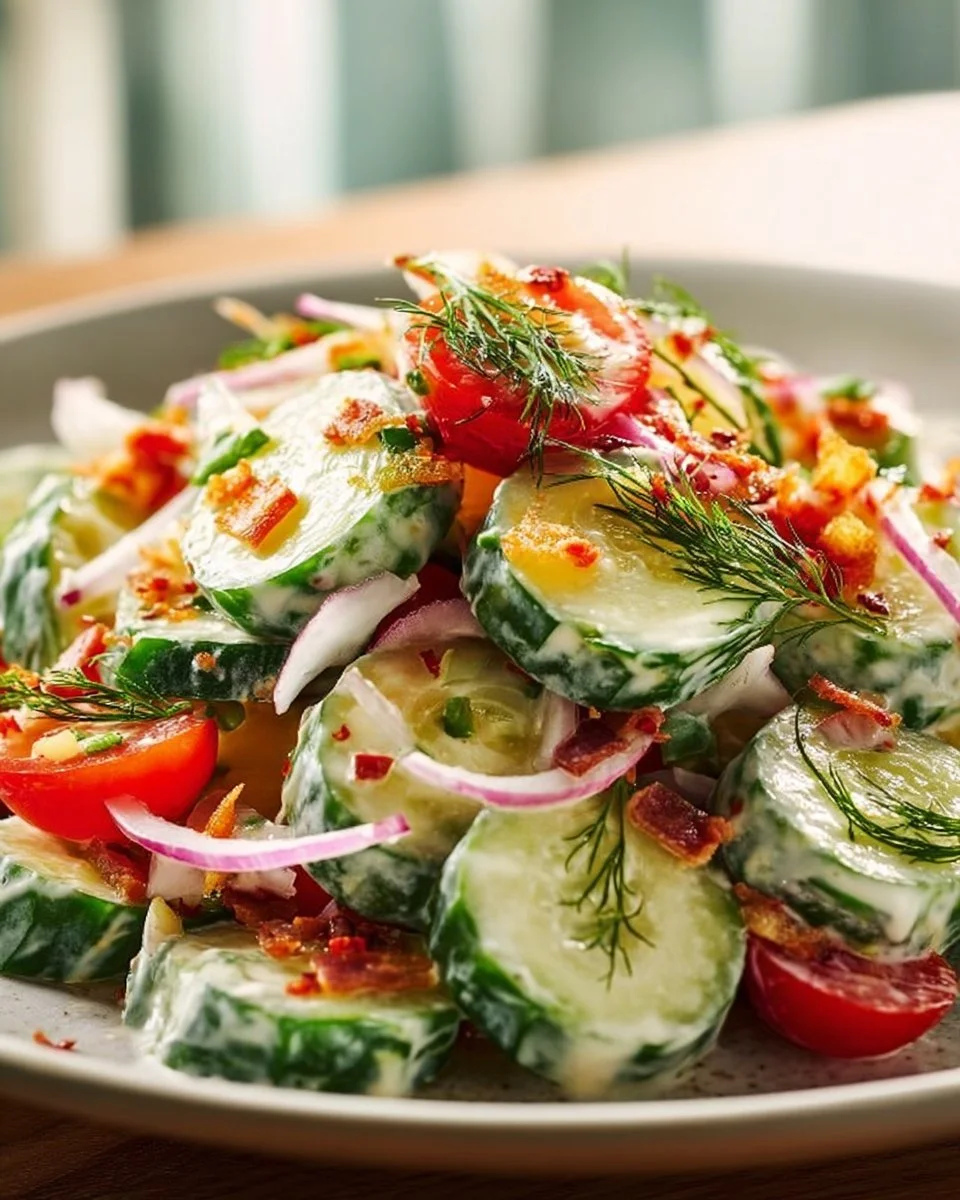 Bowl of Easy Cucumber Crack Salad with fresh cucumbers and toppings