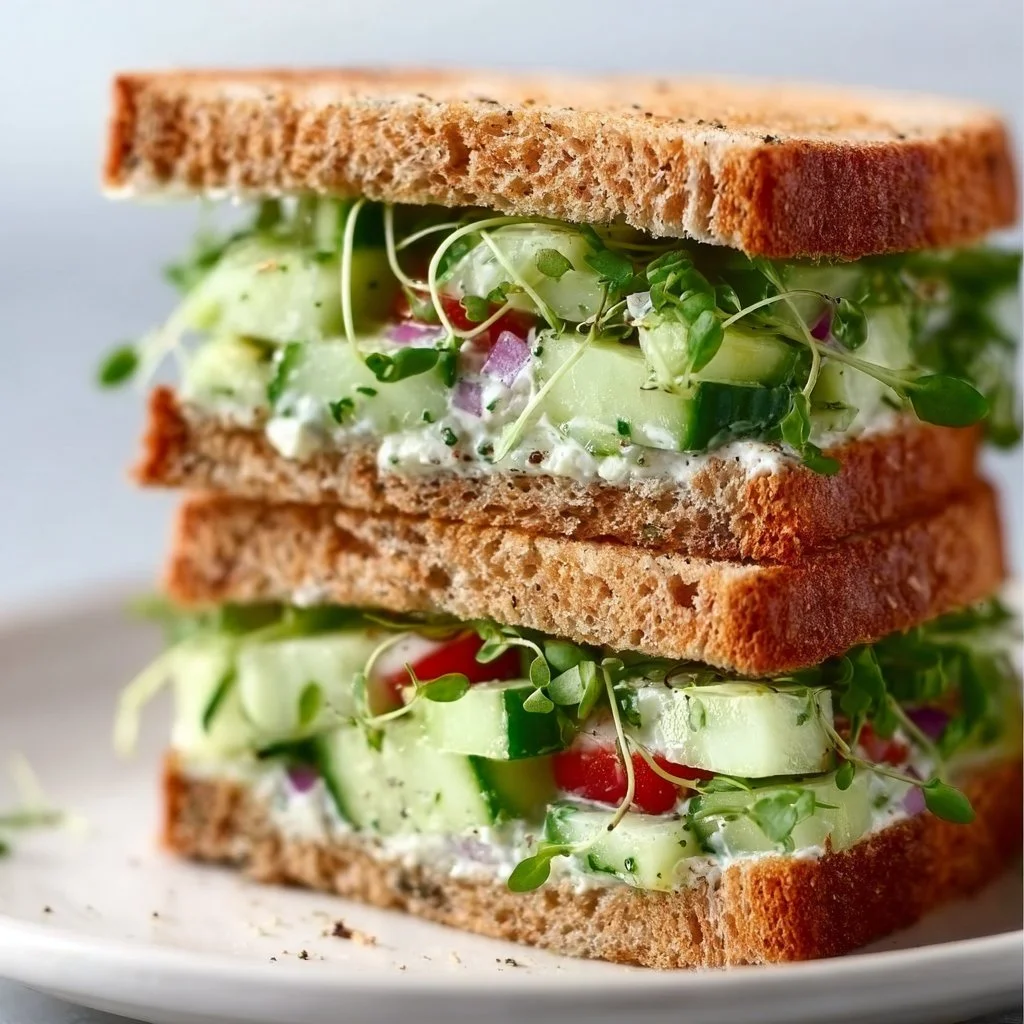 Easy cucumber salad sandwiches made with fresh cucumbers and creamy dressing