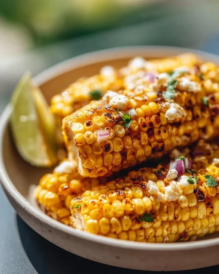 Delicious gluten-free street corn topped with creamy sauce and spices.