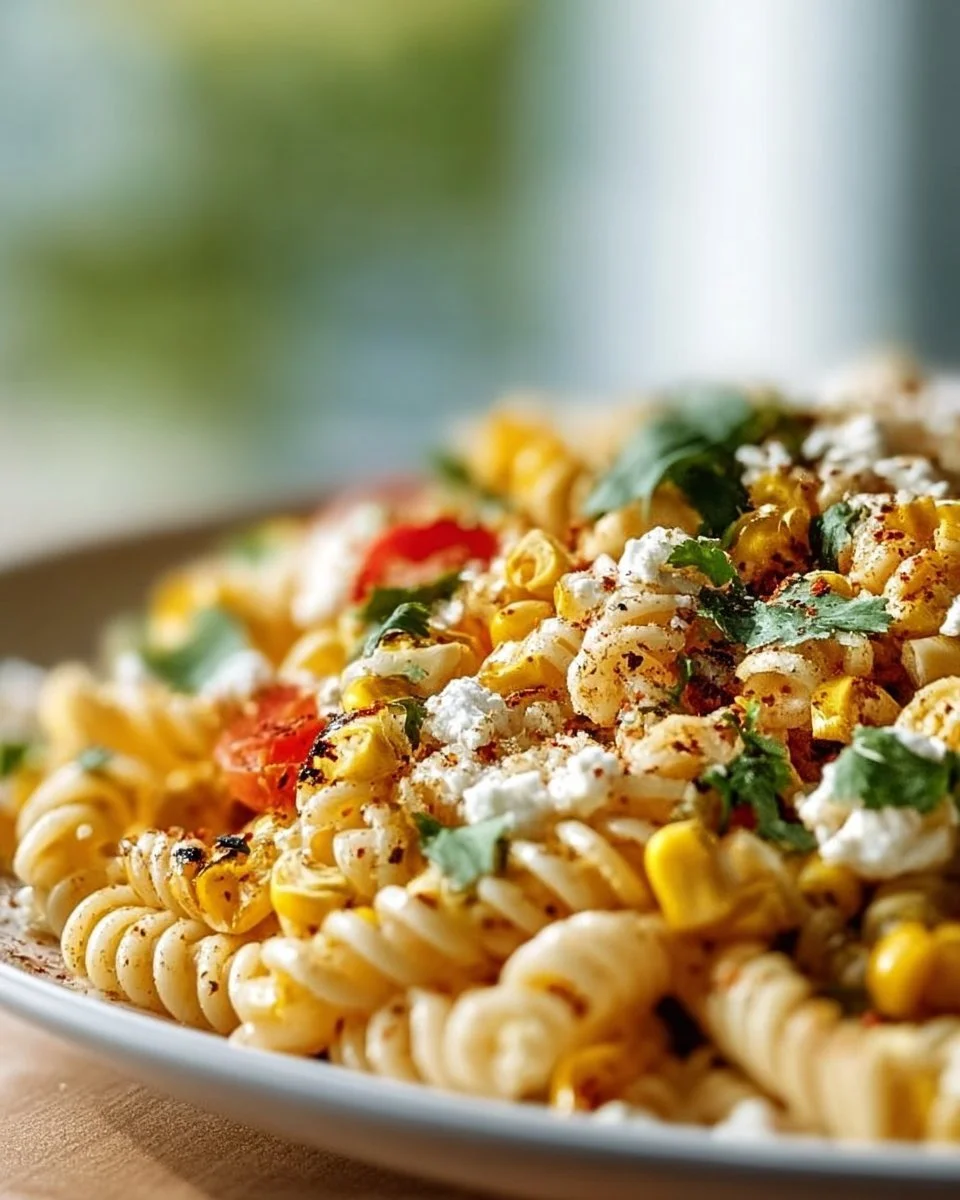 Easy Mexican Street Corn Pasta Salad with vibrant ingredients and flavors.