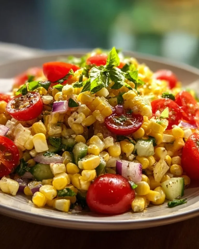 Colorful corn salad with fresh vegetables in a bowl