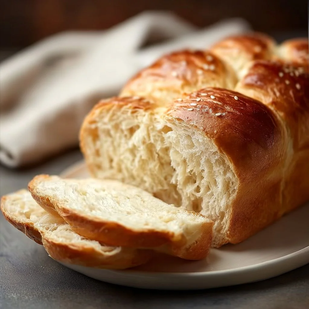 Loaf of fat-free Greek yogurt yeast bread on a wooden cutting board.