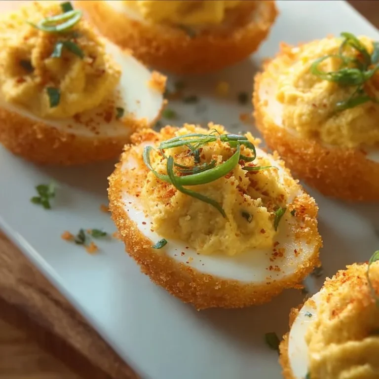 Crispy Fried Deviled Eggs served on a plate