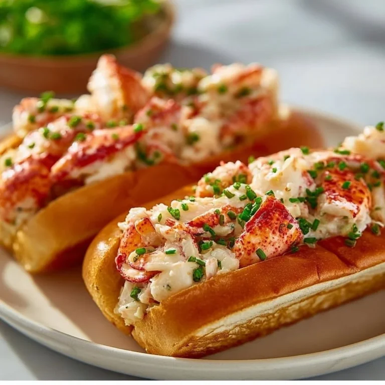 Garlic butter lobster rolls served on a rustic wooden table