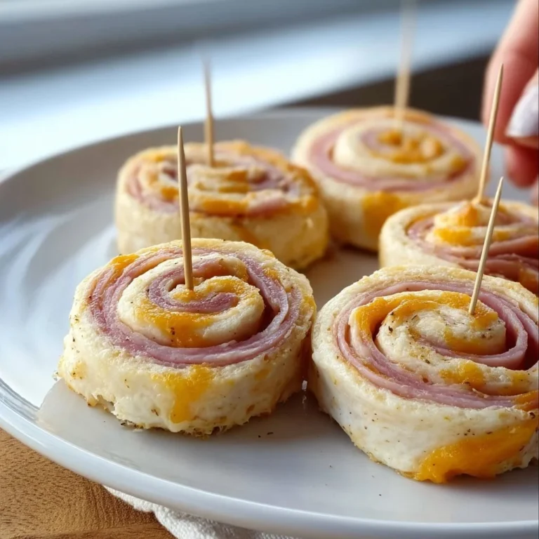 Delicious ham and cheese pinwheels served on a platter.