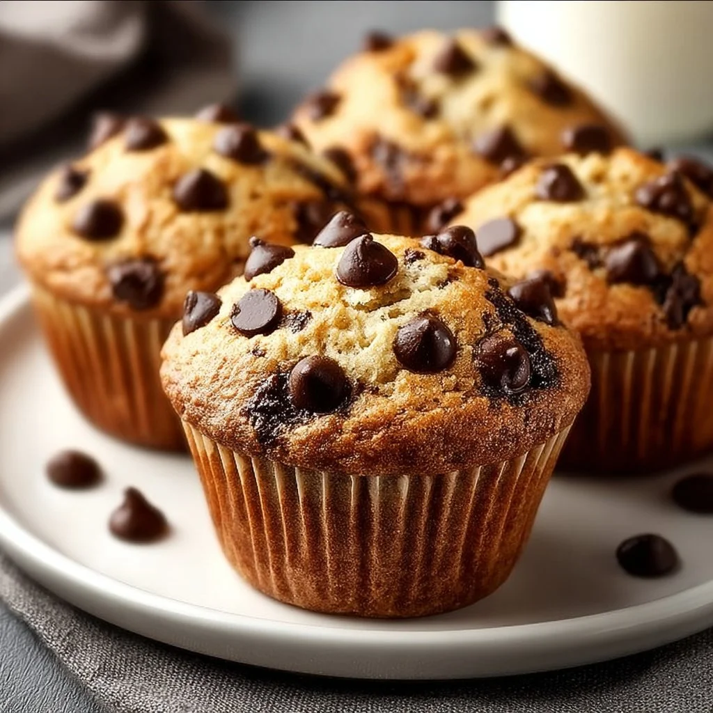 Healthy Greek yogurt chocolate chip muffins fresh out of the oven