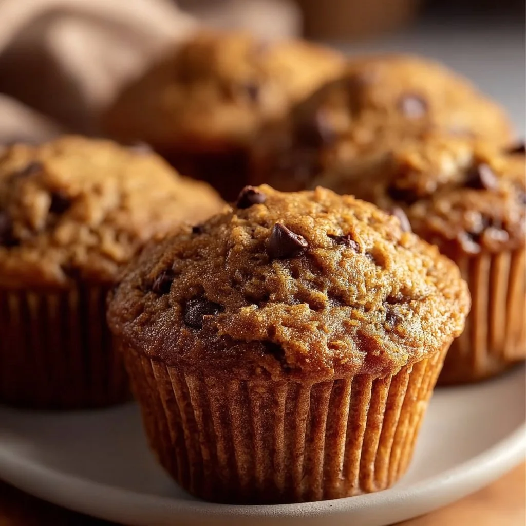 Baked healthy peanut butter banana muffins ready to eat