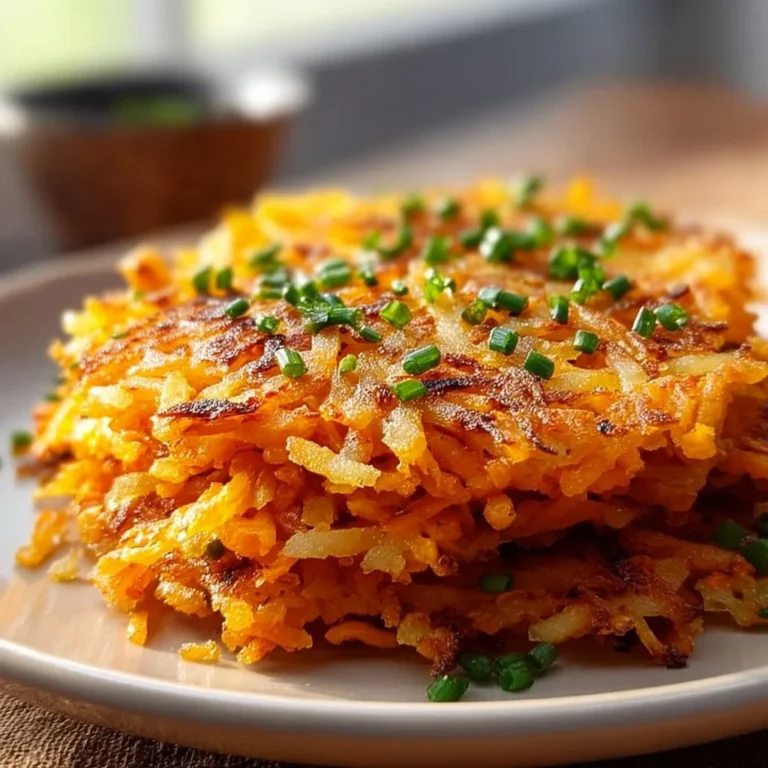 Crispy healthy sweet potato hash browns served on a plate with fresh herbs