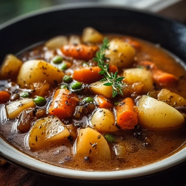 Bowl of hearty Irish vegetarian stew with vegetables and herbs