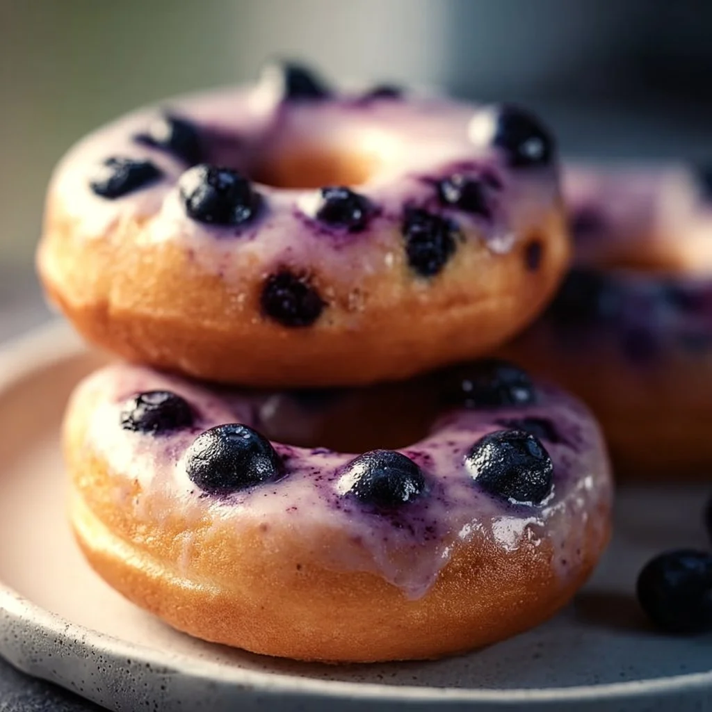 High protein blueberry cake donuts on a plate