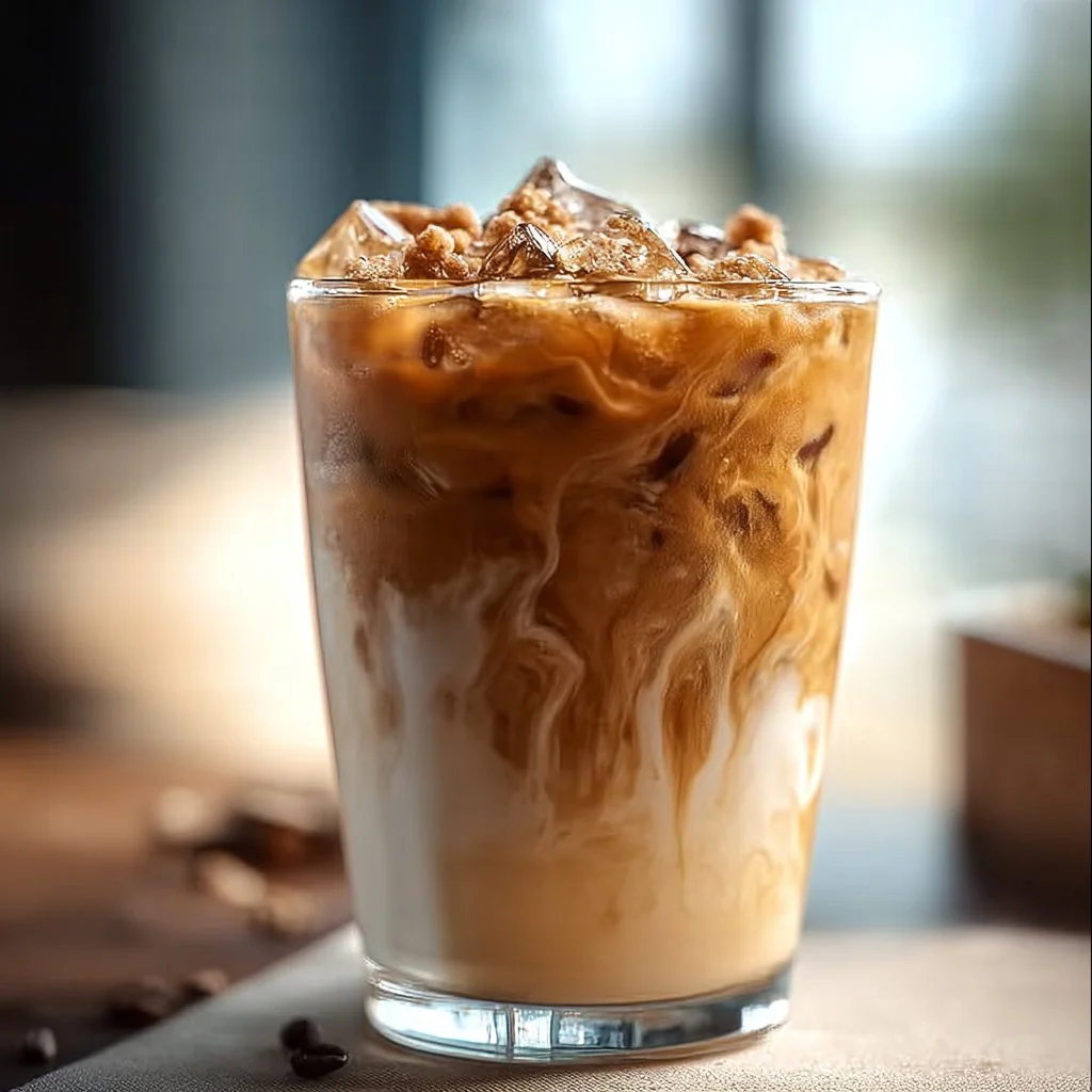 Iced Brown Sugar Oat Milk Shaken Espresso in a glass with ice