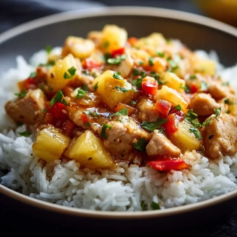 Delicious Instant Pot Pineapple Chicken served with rice