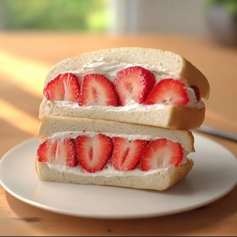 Japanese strawberry sandwich featuring fresh strawberries and cream filling