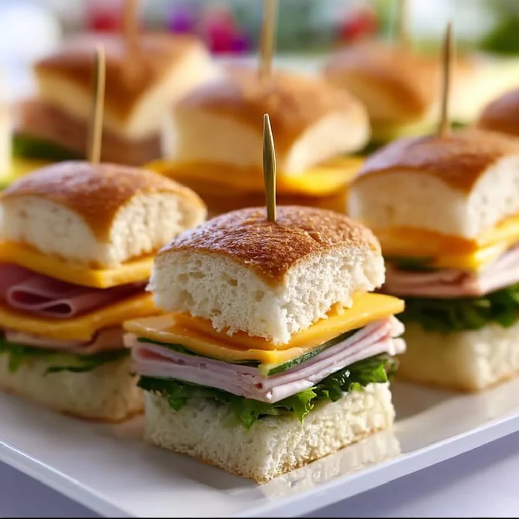 A platter of juicy mini sandwiches perfect for party appetizers.