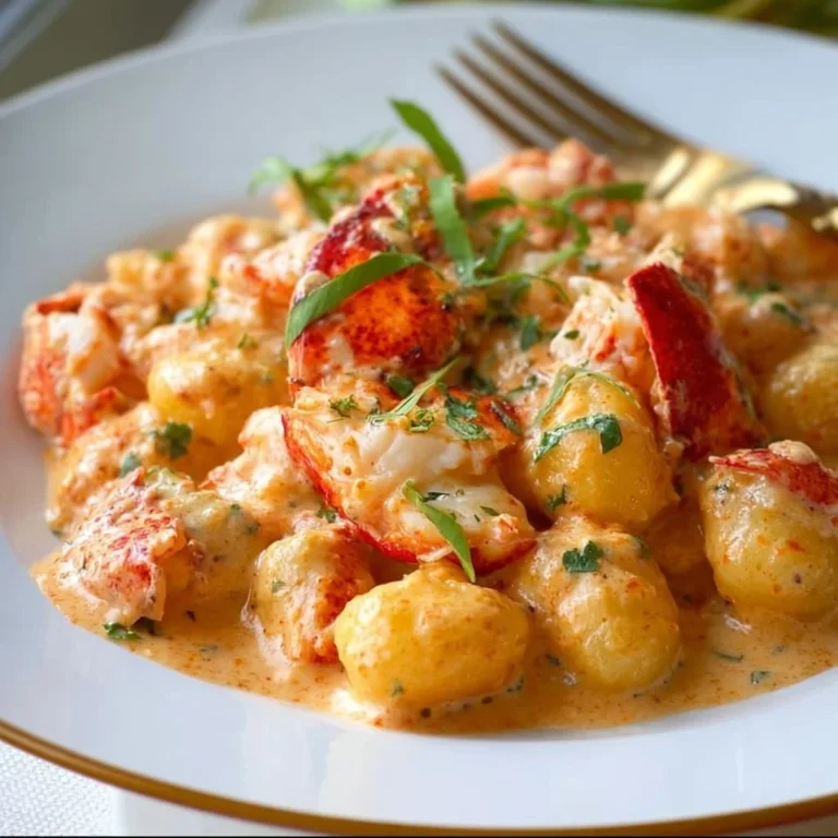 Lobster gnocchi served with rich tomato cream sauce in a gourmet presentation
