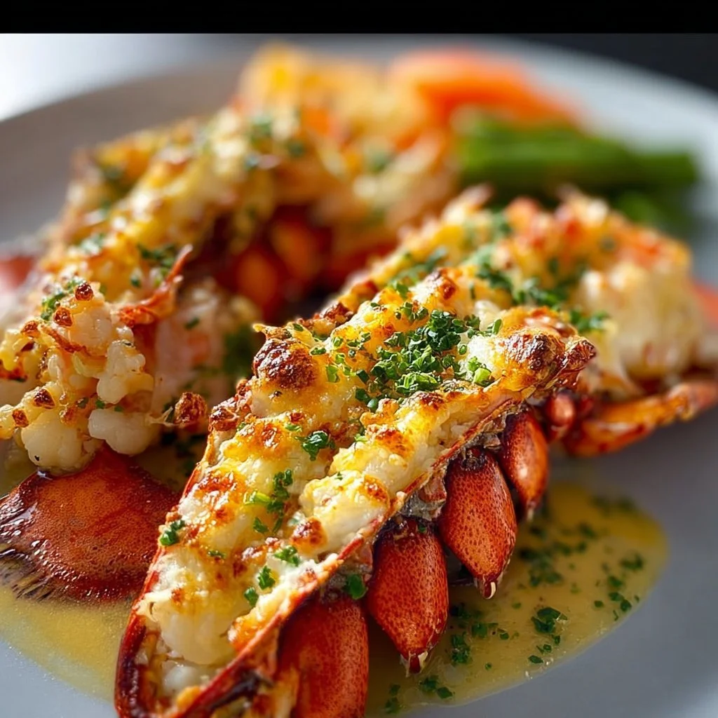 Delicious Lobster Thermidor served in a creamy sauce with cheese topping.
