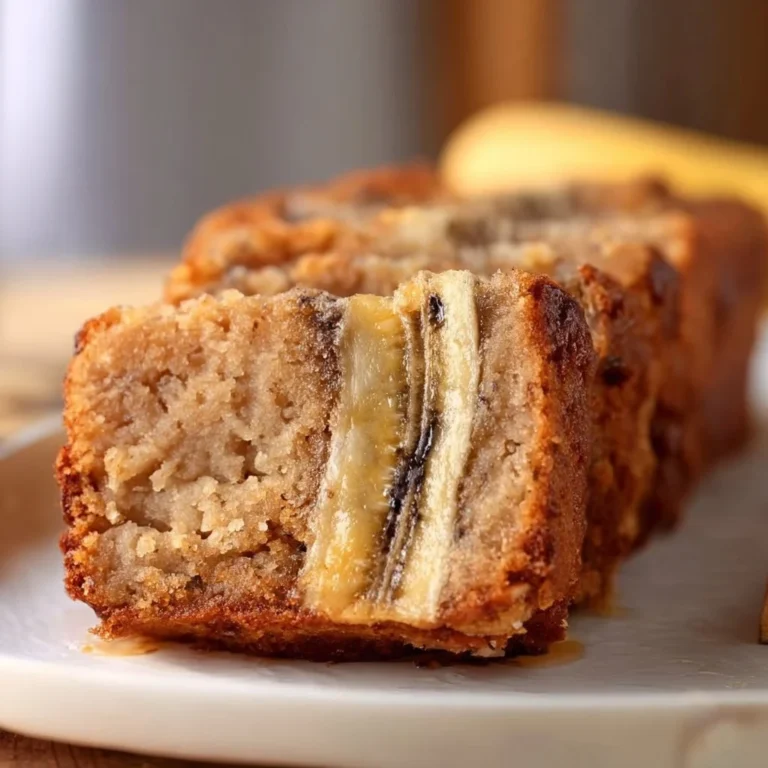 Slice of low calorie banana bread on a plate with bananas