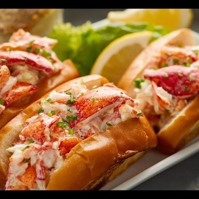 Delicious Maine lobster rolls served with fresh ingredients and lemon.