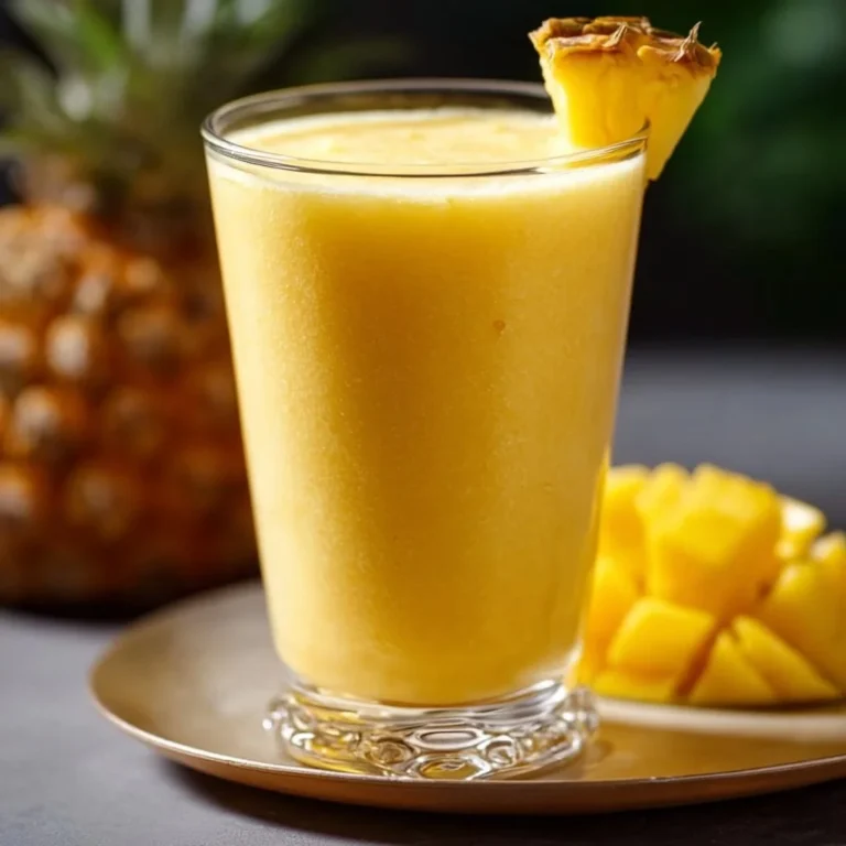 Delicious Mango Pineapple Smoothie in a glass with fresh fruits