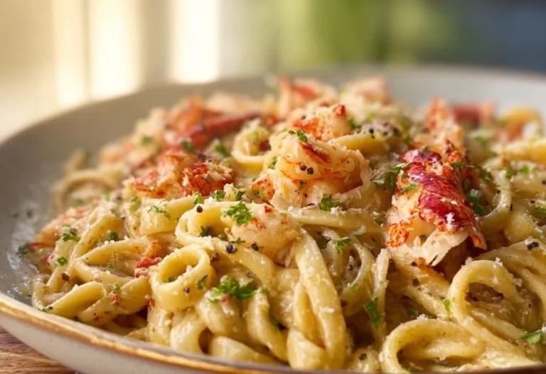 Delicious Marry Me Pasta with Lobster garnished with herbs
