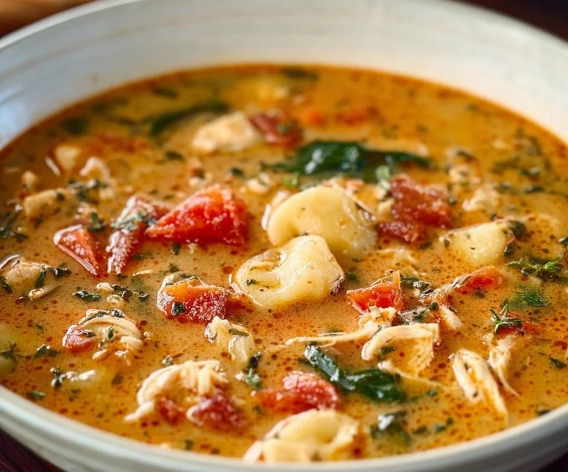 Bowl of Marry Me Tuscan Chicken Soup with fresh herbs and ingredients