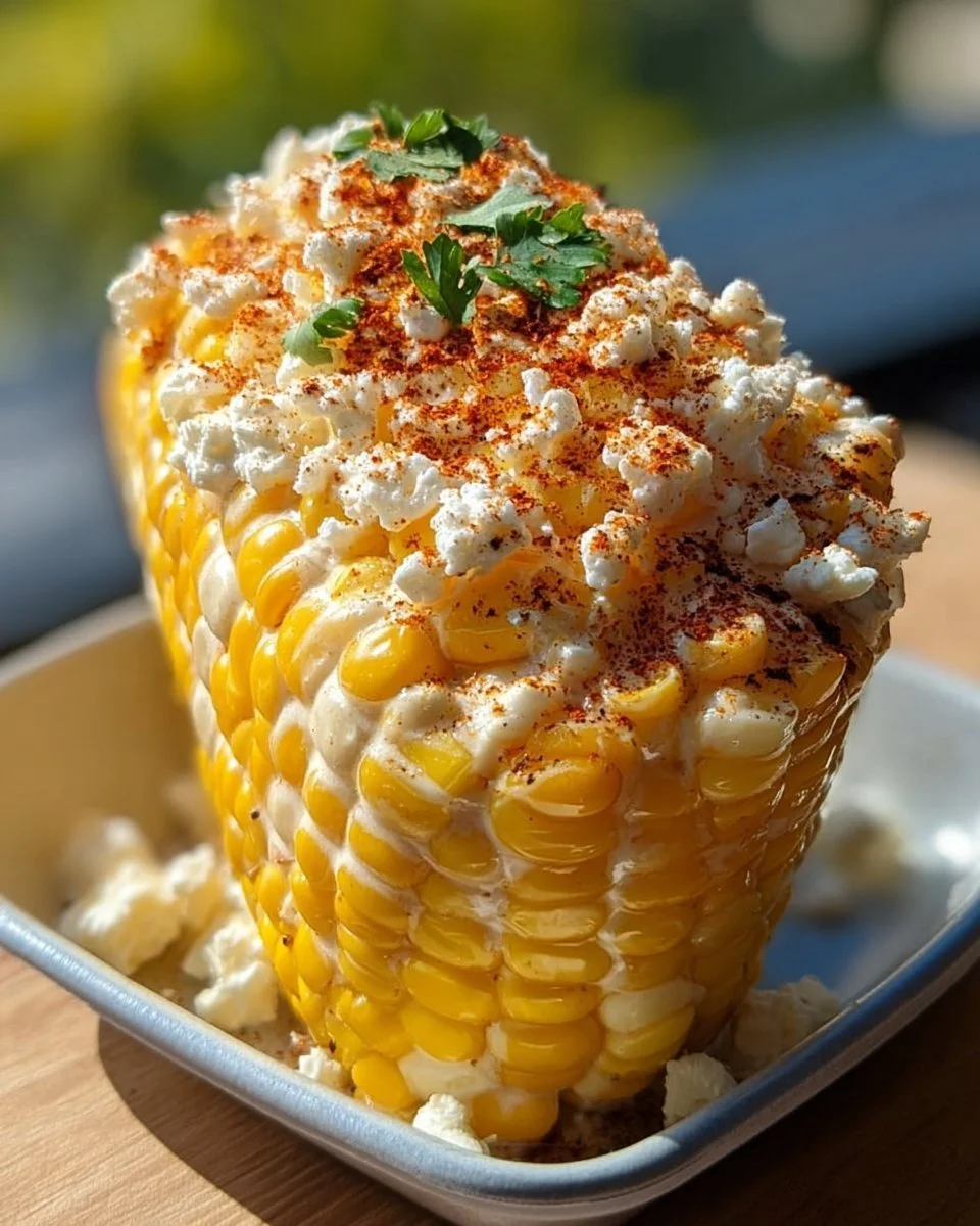 Delicious Mexican Street Corn (Elote) topped with cheese and spices