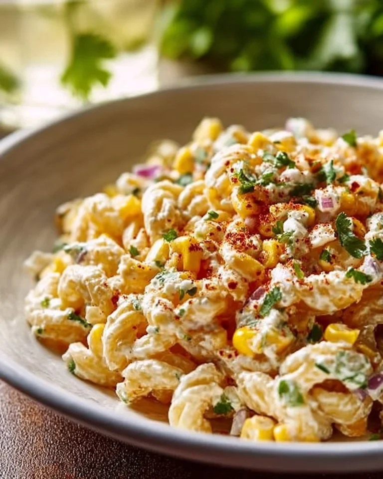 Bowl of colorful Mexican Street Corn Pasta Salad with fresh ingredients