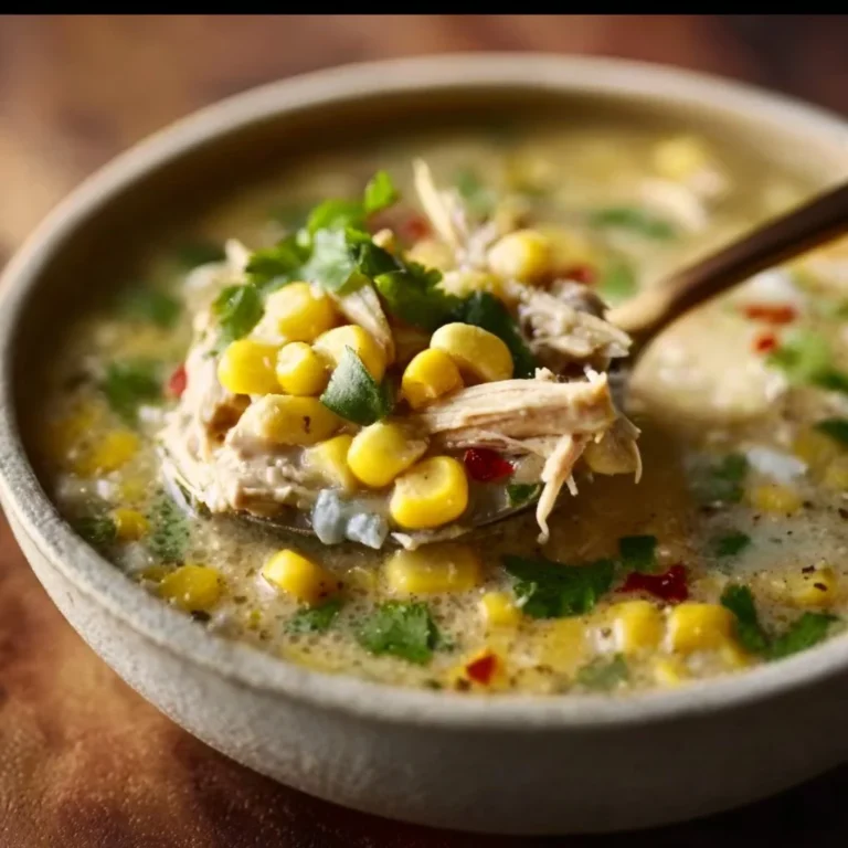 Mexican Street Corn White Chicken Chili garnished with cilantro and lime